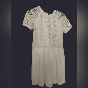 💕 Aqua off white eyelet romper size small short sleeve beach vacation